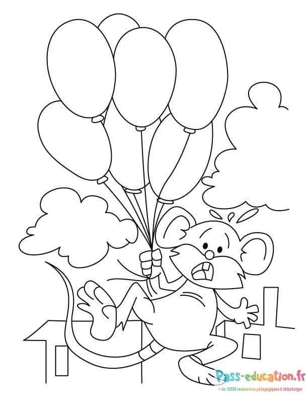 Coloriage Souris et ballons à imprimer et colorier