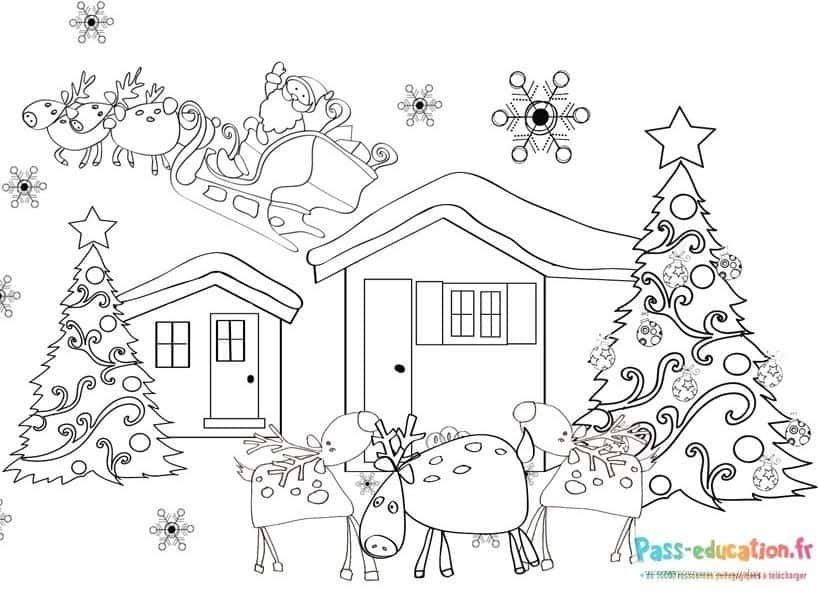 Coloriage Noël en vol à imprimer et colorier