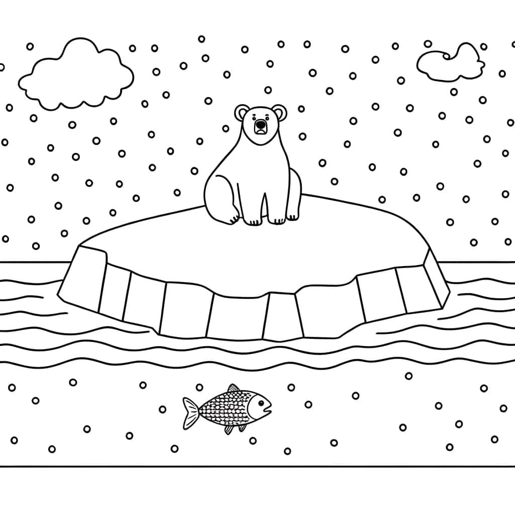 Coloriage Ours polaire sur banquise à imprimer et colorier