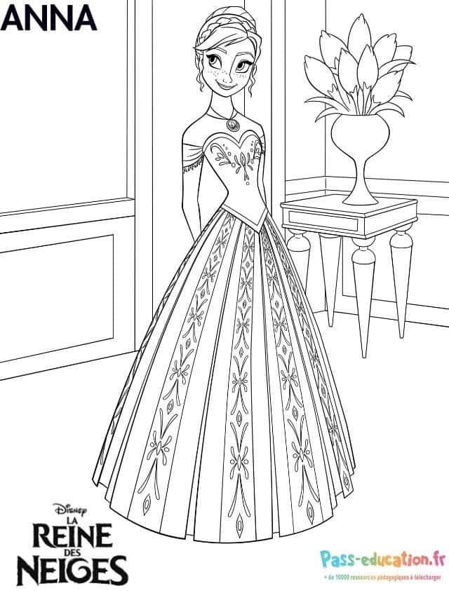 Coloriage Anna en robe élégante à imprimer et colorier