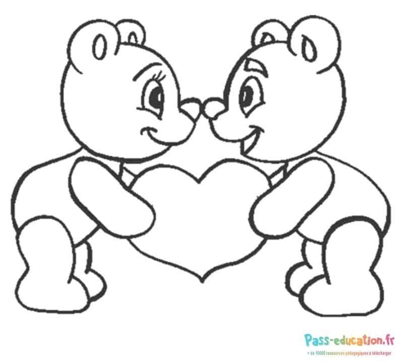 Coloriage Ours amoureux à imprimer et colorier