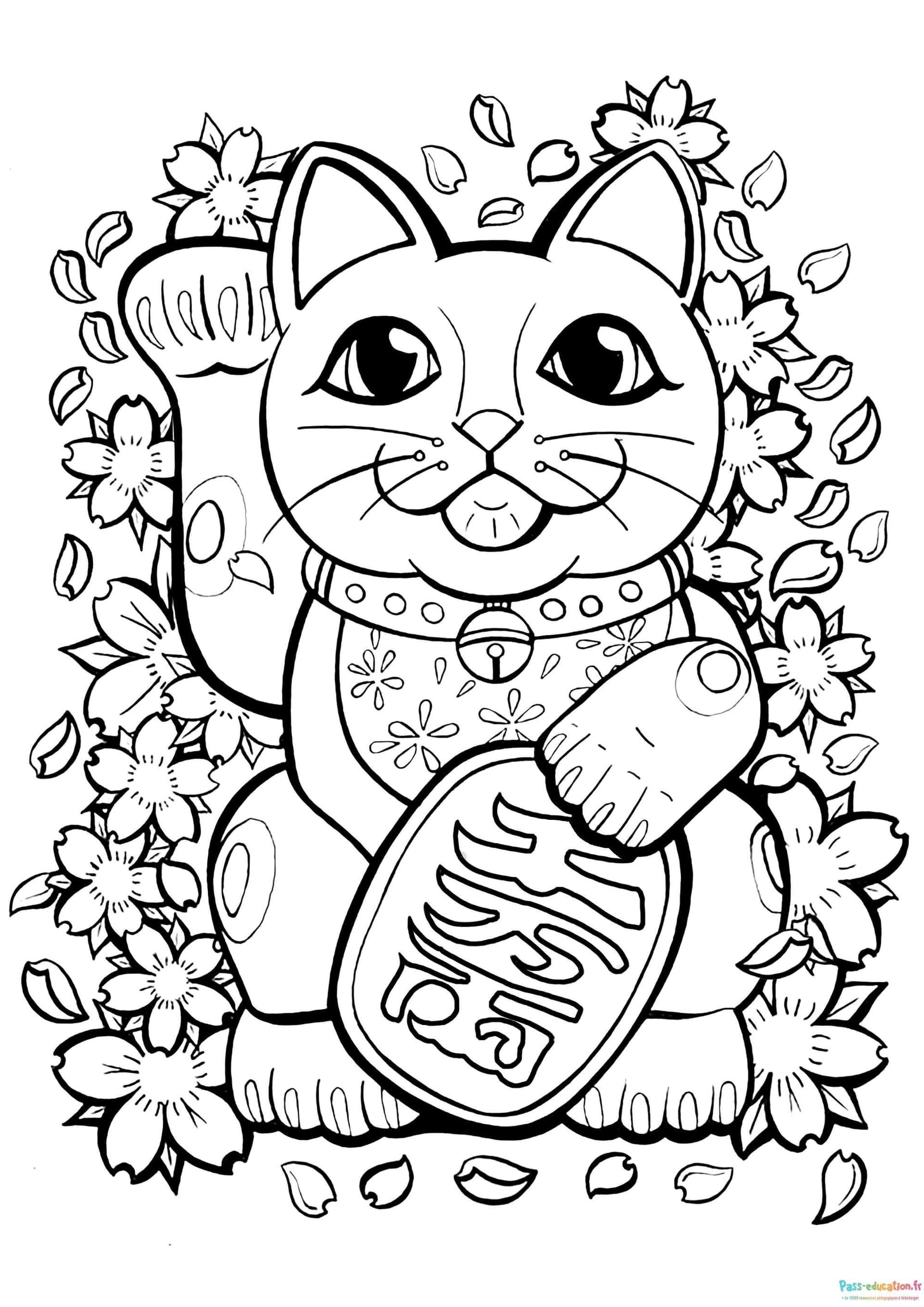 Coloriage Chat Maneki-neko à imprimer et colorier