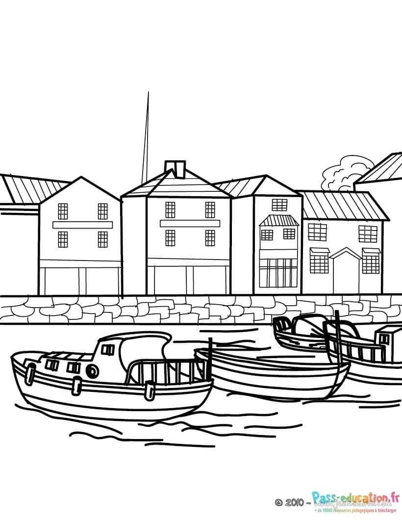 Coloriage Port de pêche à imprimer et colorier