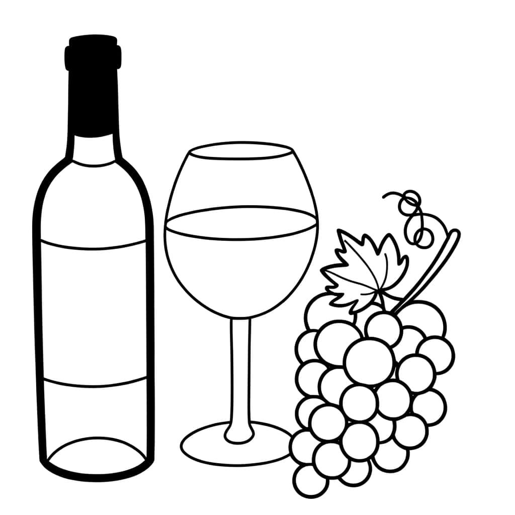 Coloriage Bouteille et Verre de Vin à imprimer et colorier