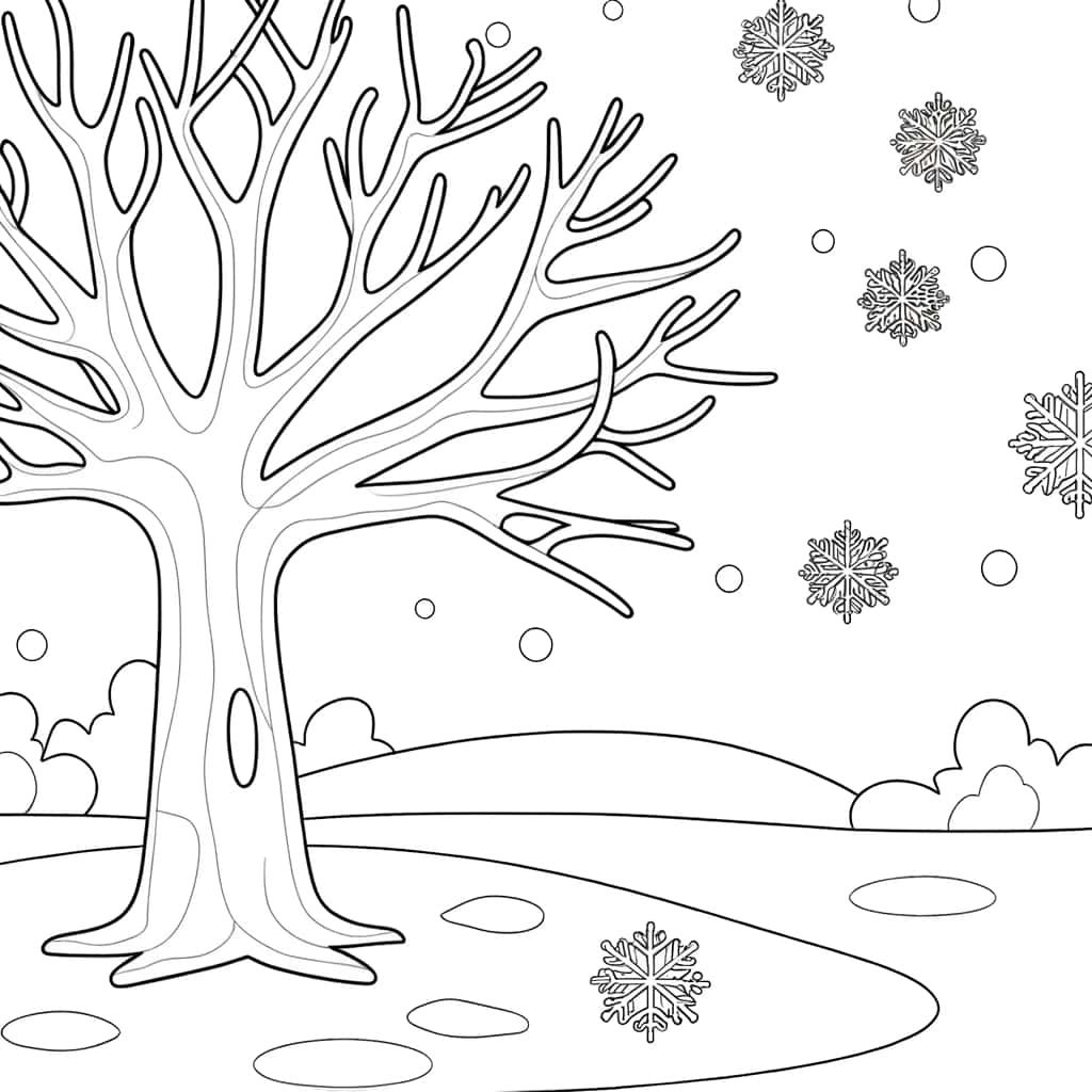 Coloriage Arbre Hiver à imprimer et colorier