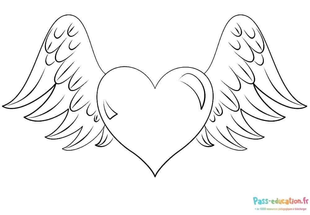 Coloriage Cœur ailé à imprimer et colorier