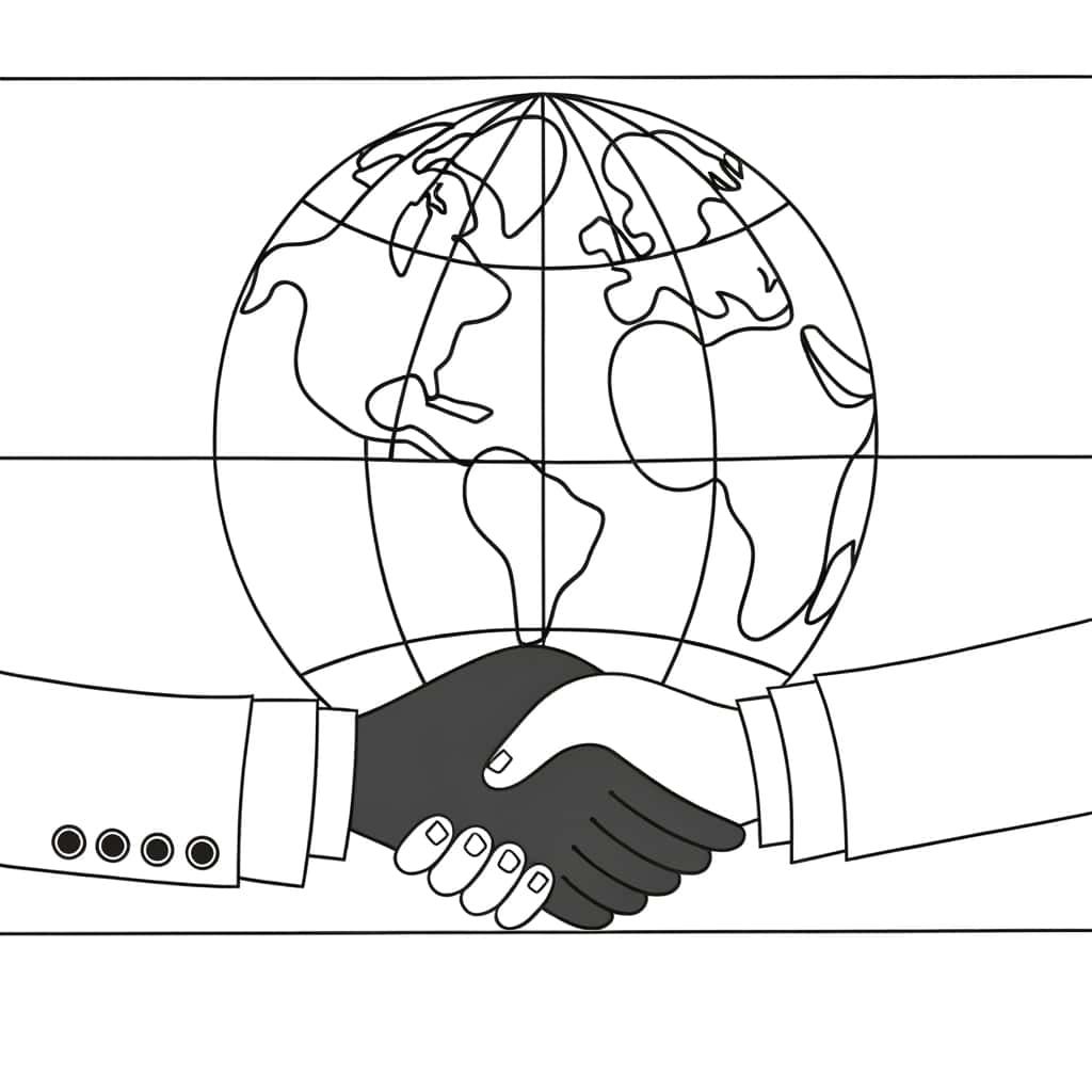 Coloriage Poignée de mains mondiale à imprimer et colorier