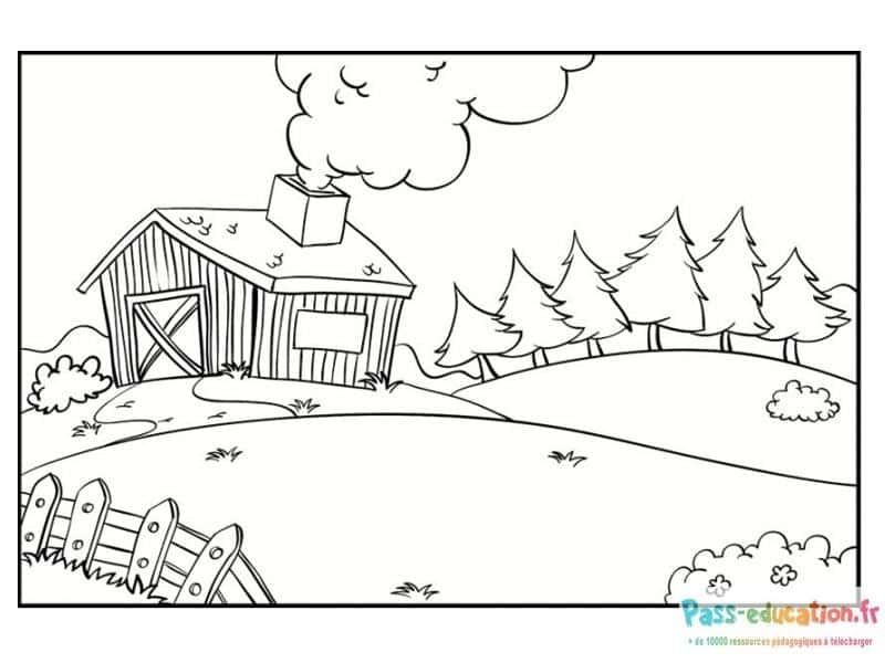 Coloriage Scène champêtre d'automne à imprimer et colorier