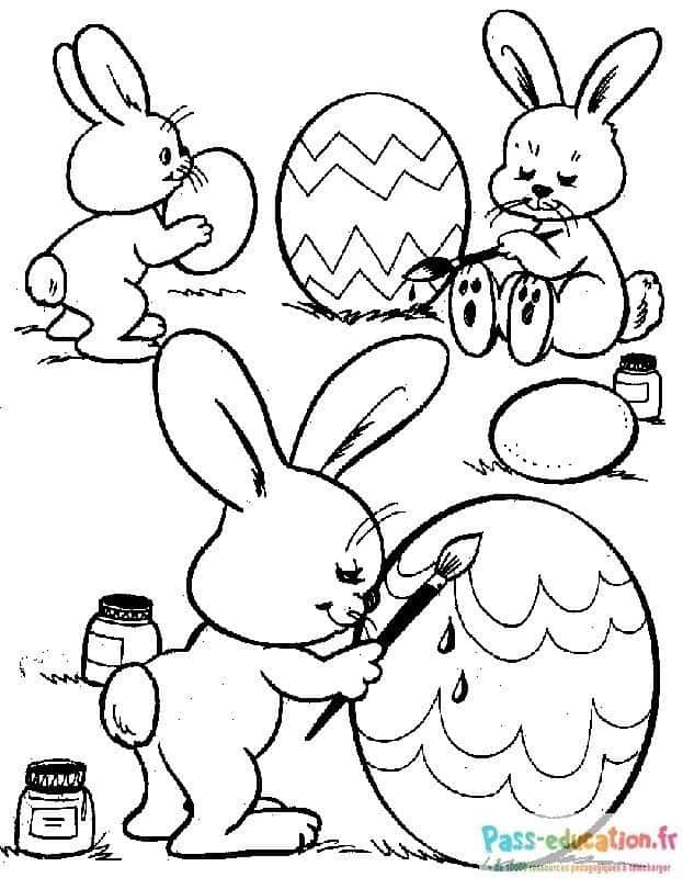 Coloriage Lapins artistes à imprimer et colorier