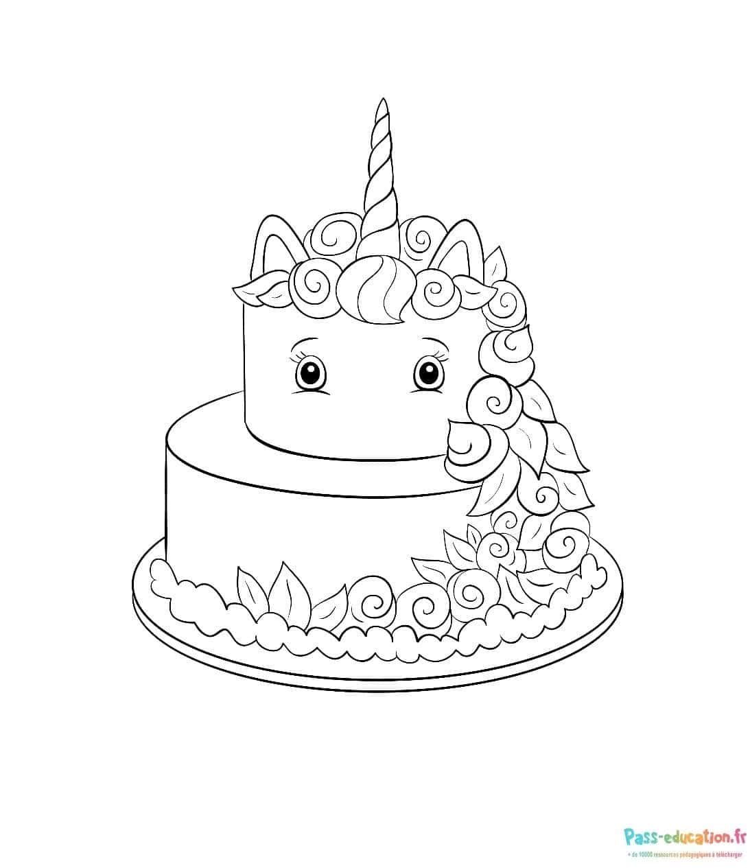 Coloriage Gâteau licorne à imprimer et colorier