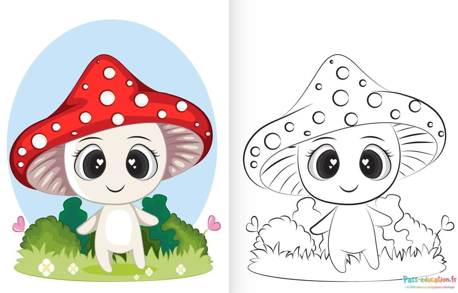 Coloriage Champignon animé à imprimer et colorier