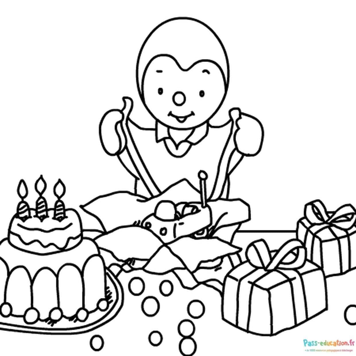 Coloriage Anniversaire T'choupi à imprimer et colorier