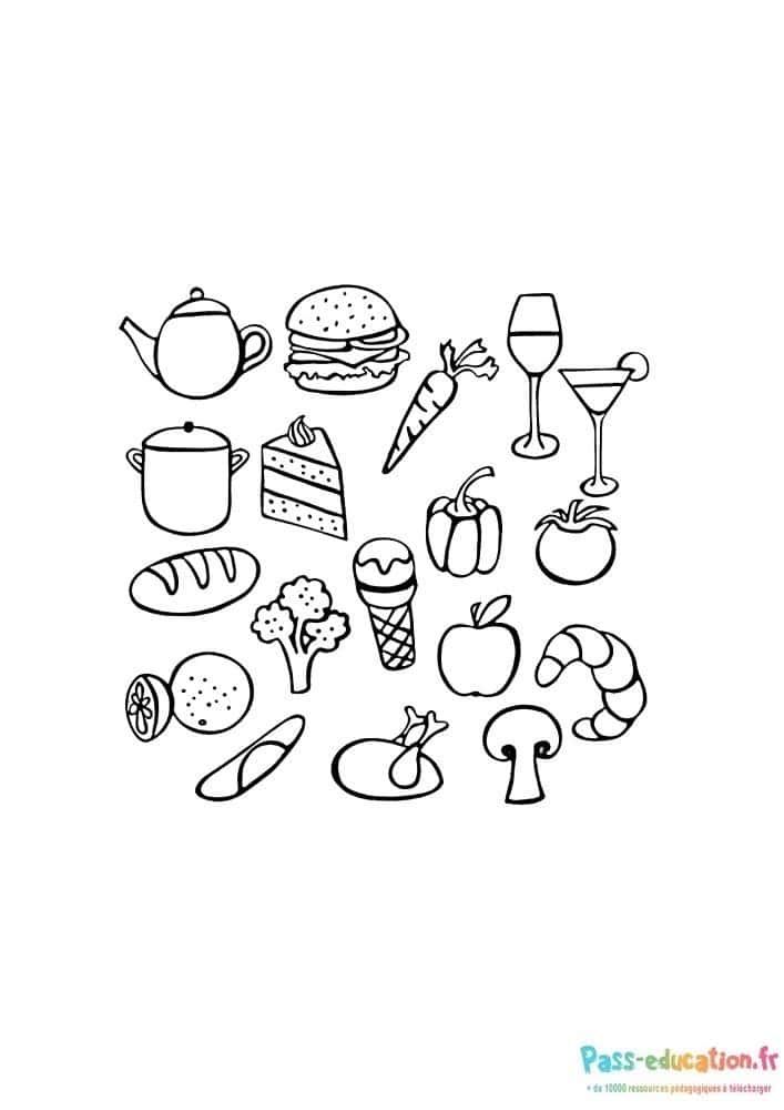 Coloriage Nourriture variée à imprimer et colorier
