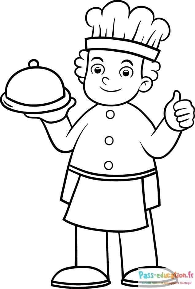 Coloriage Cuisinier souriant à imprimer et colorier