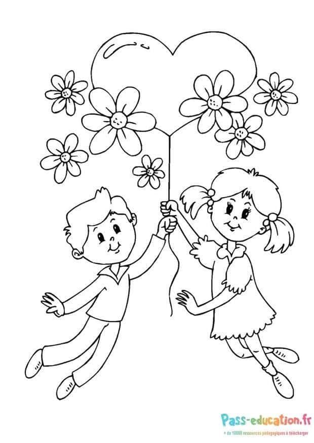 Coloriage Amour et fleurs à imprimer et colorier