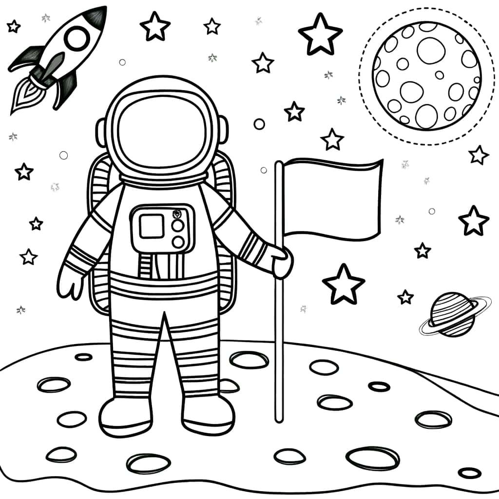Coloriage Astronaute sur la Lune à imprimer et colorier
