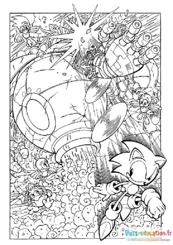 Coloriage Sonic contre Robot à imprimer et colorier