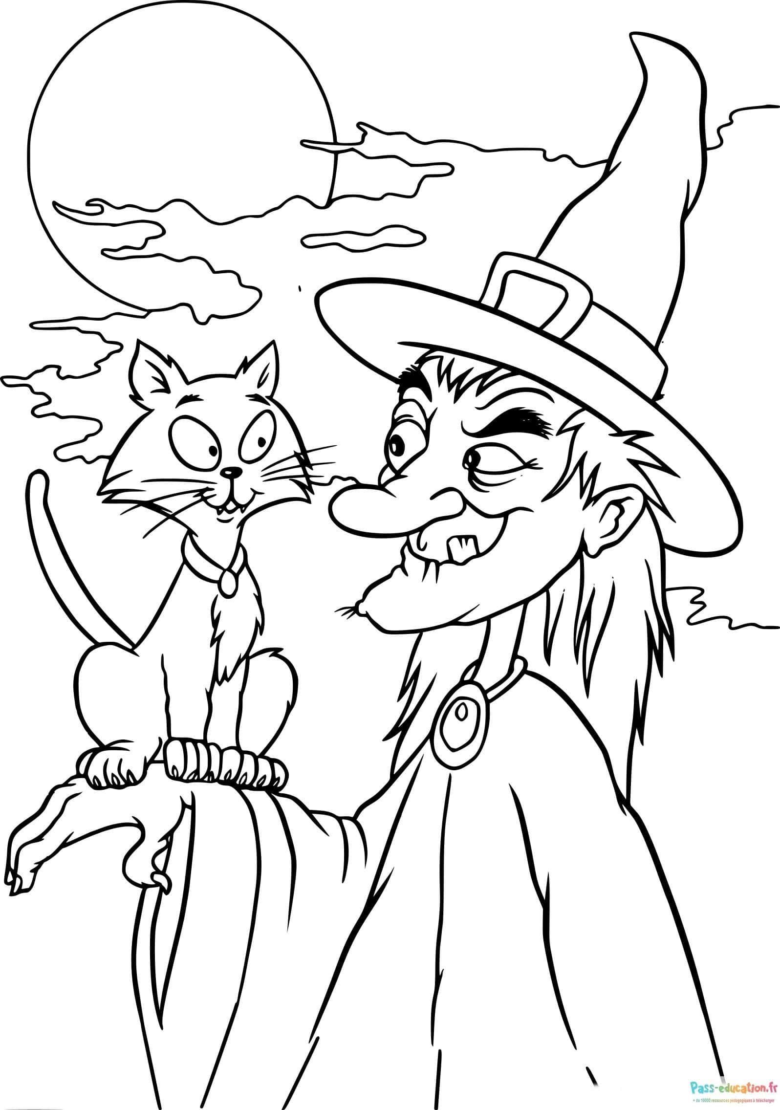 Coloriage Sorcière et Chat à imprimer et colorier