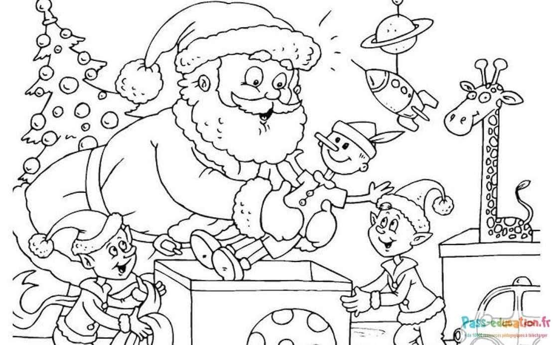 Coloriage Père Noël et lutins à imprimer et colorier