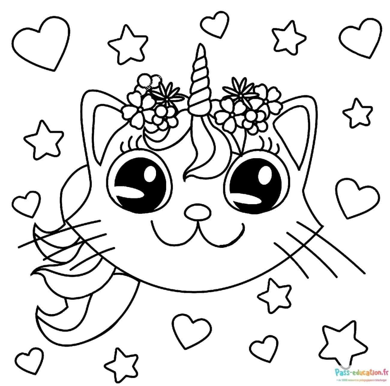 Coloriage Chat licorne à imprimer et colorier