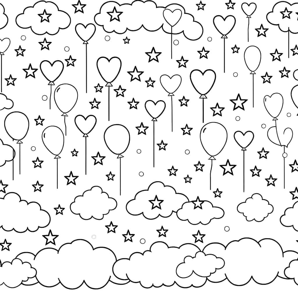 Coloriage Fête dans les nuages à imprimer et colorier