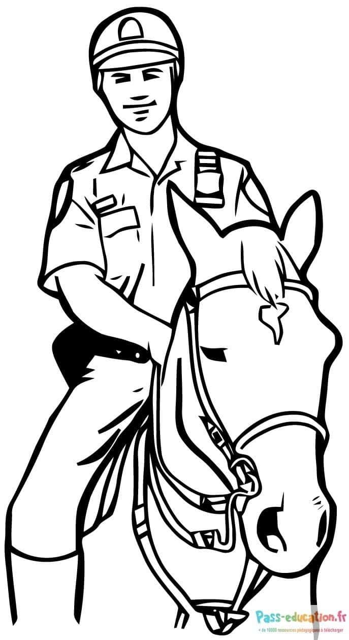 Coloriage Policier à cheval à imprimer et colorier