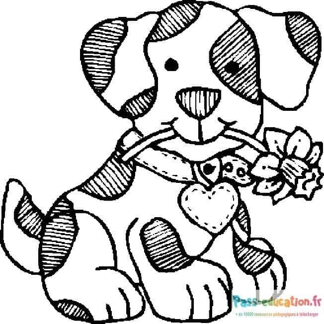 Coloriage Chiot avec fleur à imprimer et colorier