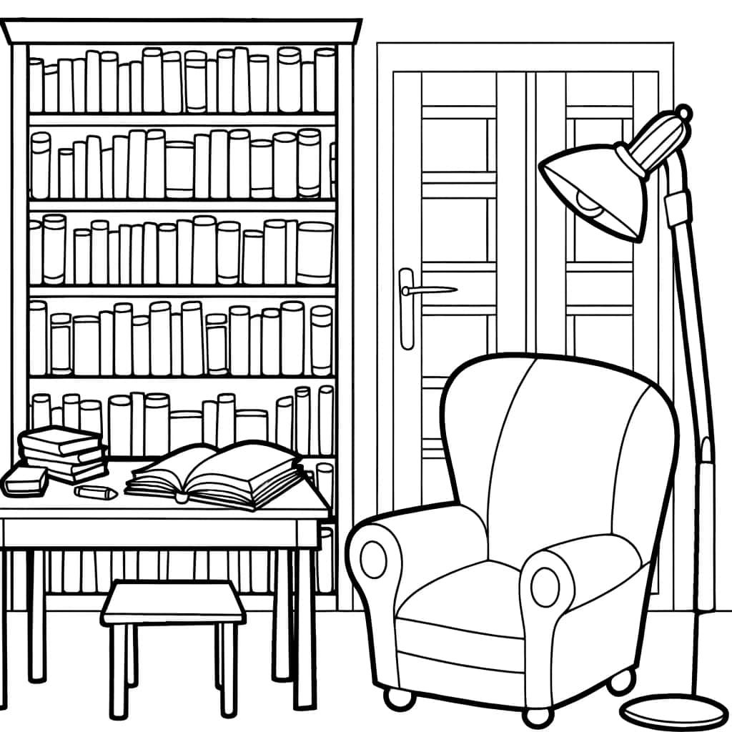 Coloriage Bibliothèque cosy à imprimer et colorier