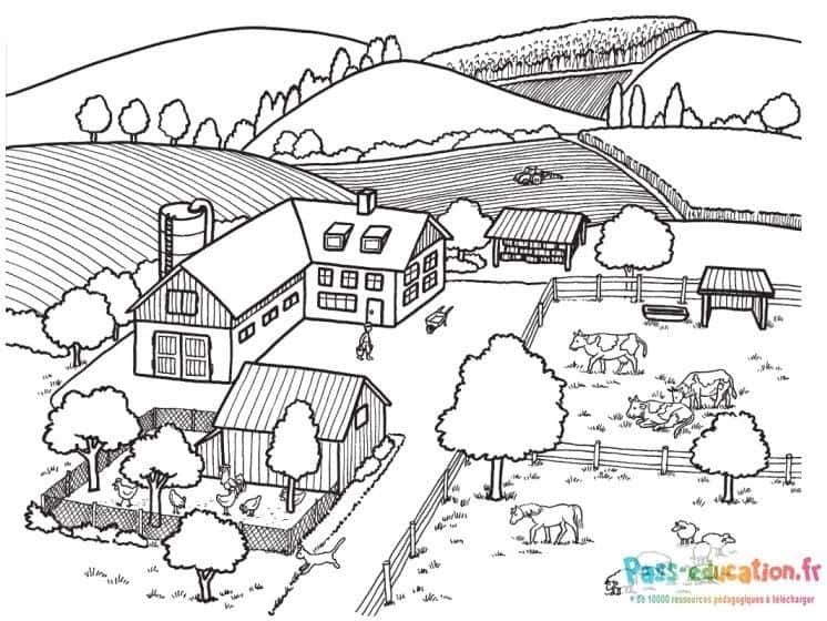 Coloriage Ferme paisible à imprimer et colorier