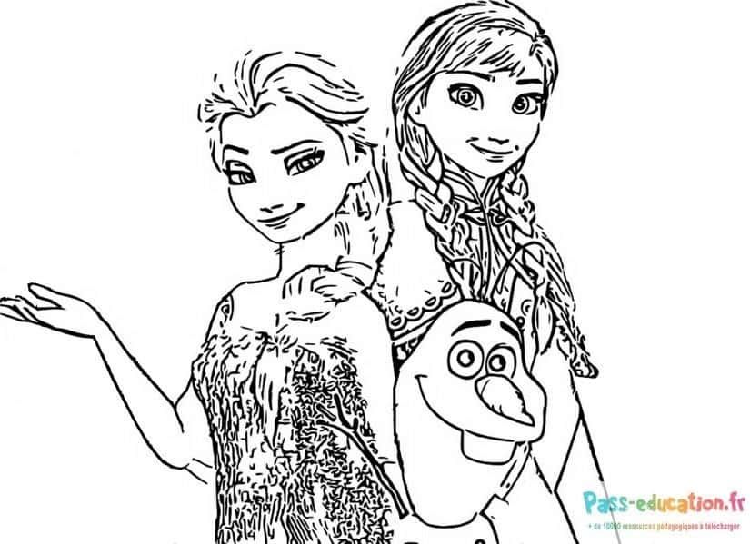 Coloriage Elsa, Anna et Olaf à imprimer et colorier