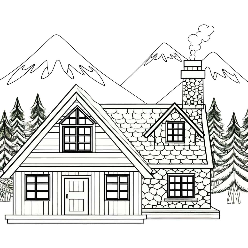 Coloriage Chalet montagne à imprimer et colorier