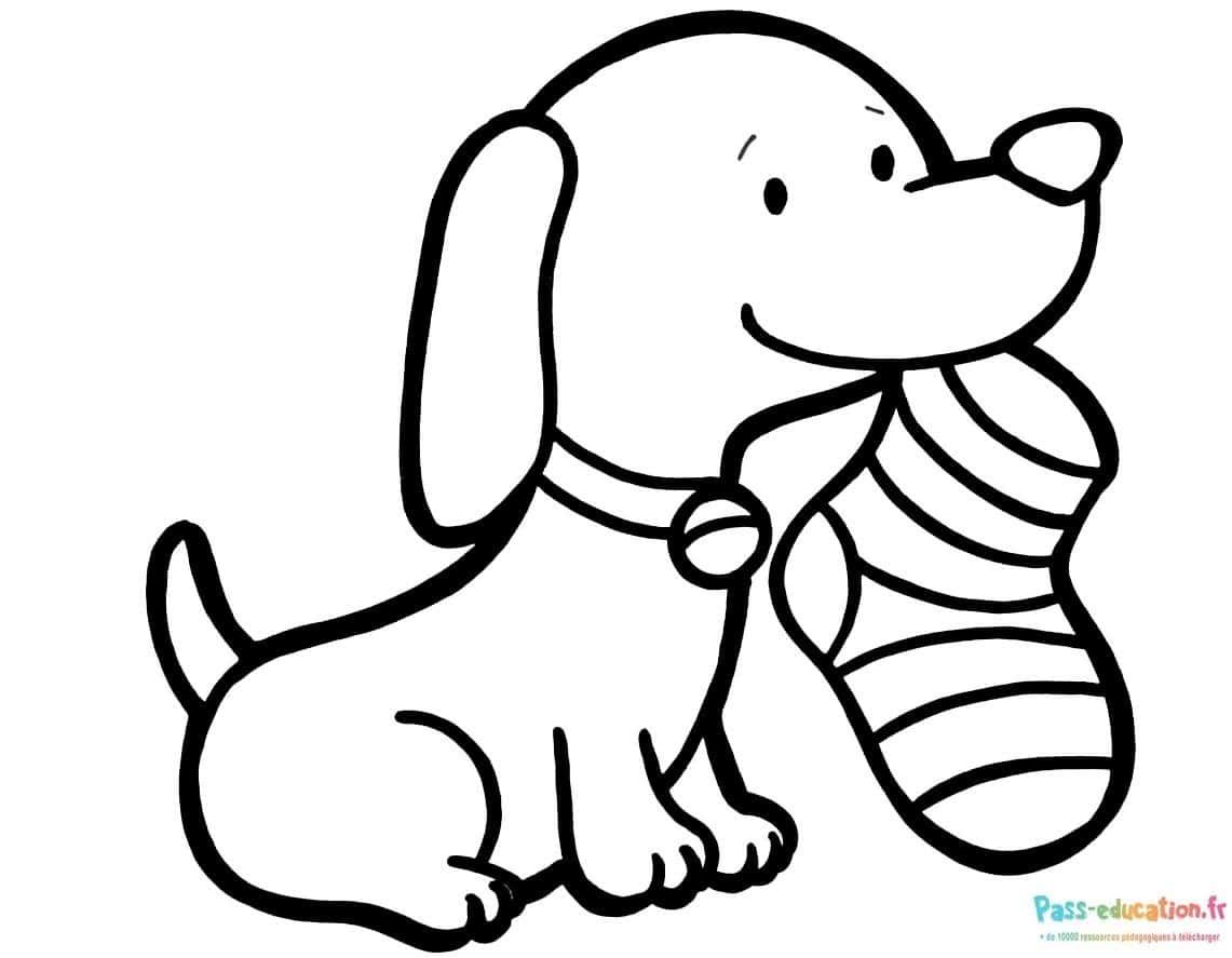 Coloriage Chiot avec chaussette à imprimer et colorier
