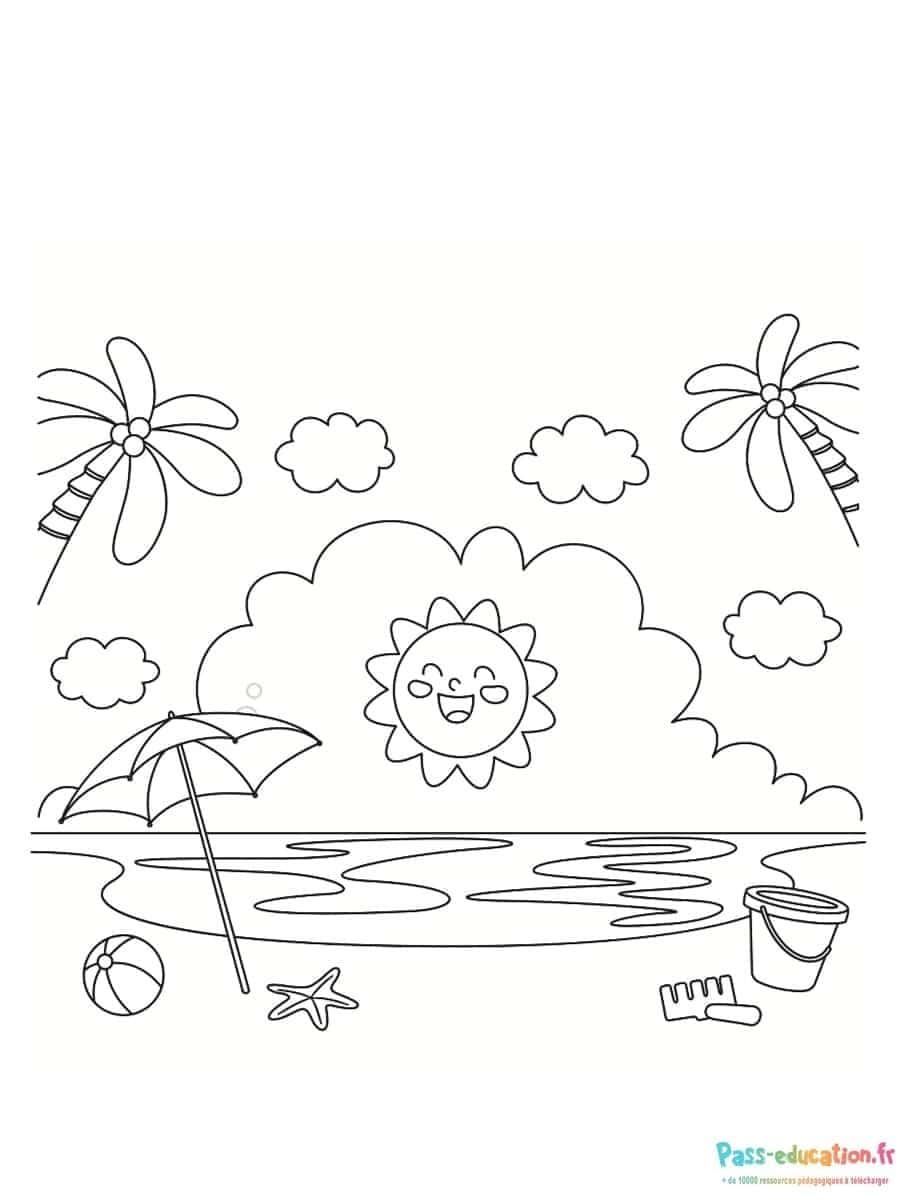 Coloriage Plage ensoleillée à imprimer et colorier