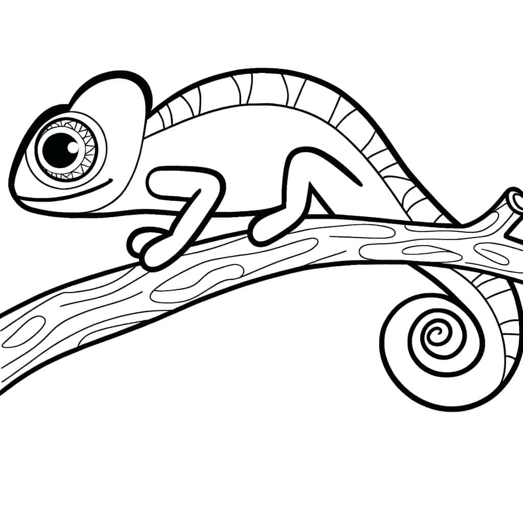Coloriage Caméléon sur branche à imprimer et colorier