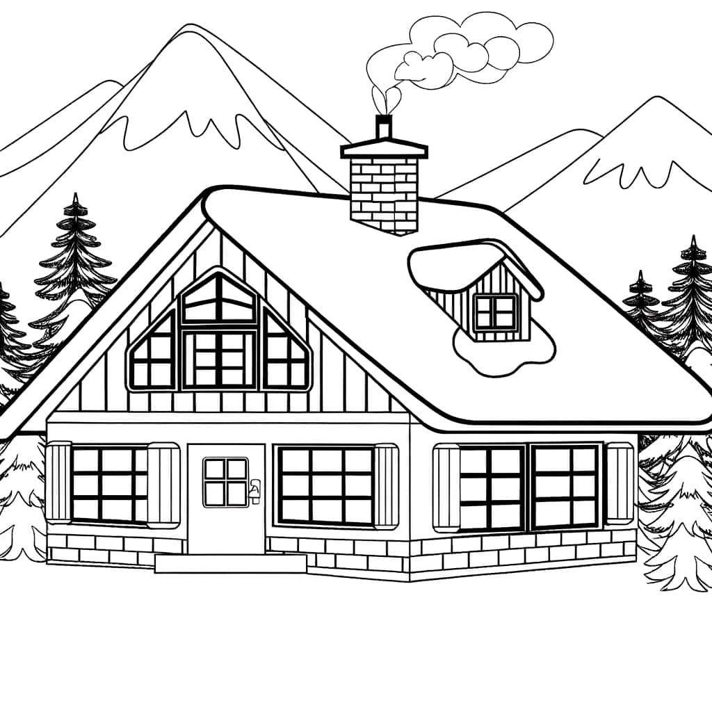 Coloriage Chalet Montagne à imprimer et colorier