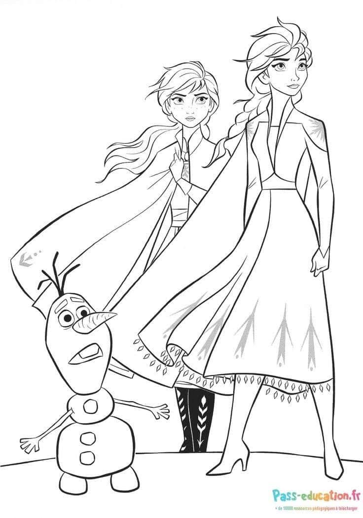 Coloriage Elsa, Anna et Olaf à imprimer et colorier