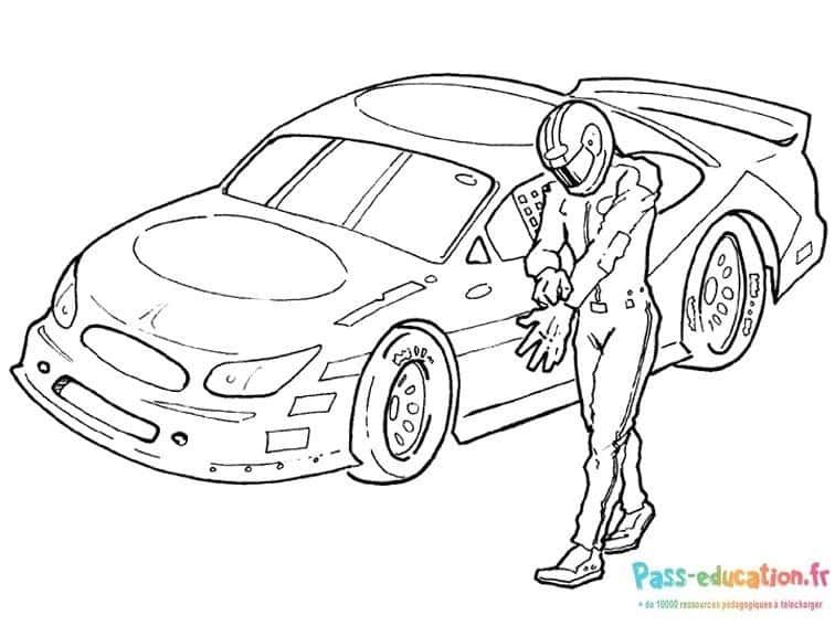 Coloriage Pilote et voiture de course à imprimer et colorier
