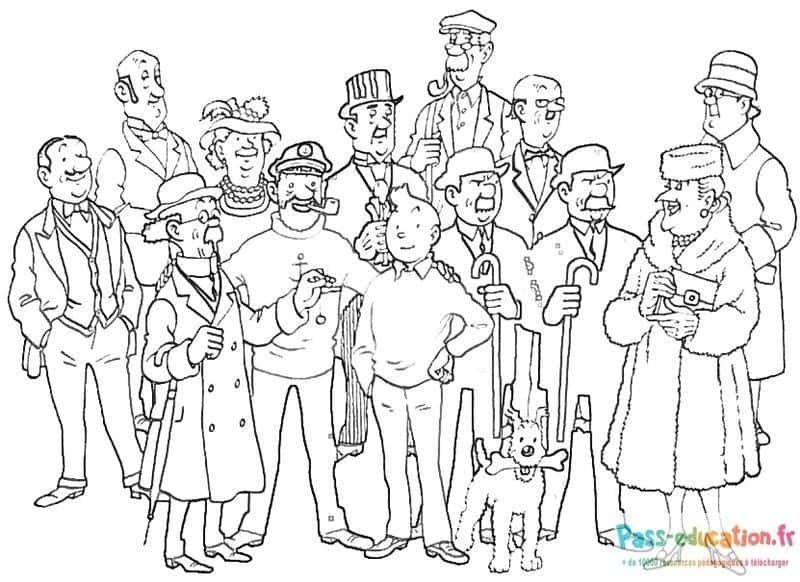 Coloriage Tintin et ses amis à imprimer et colorier