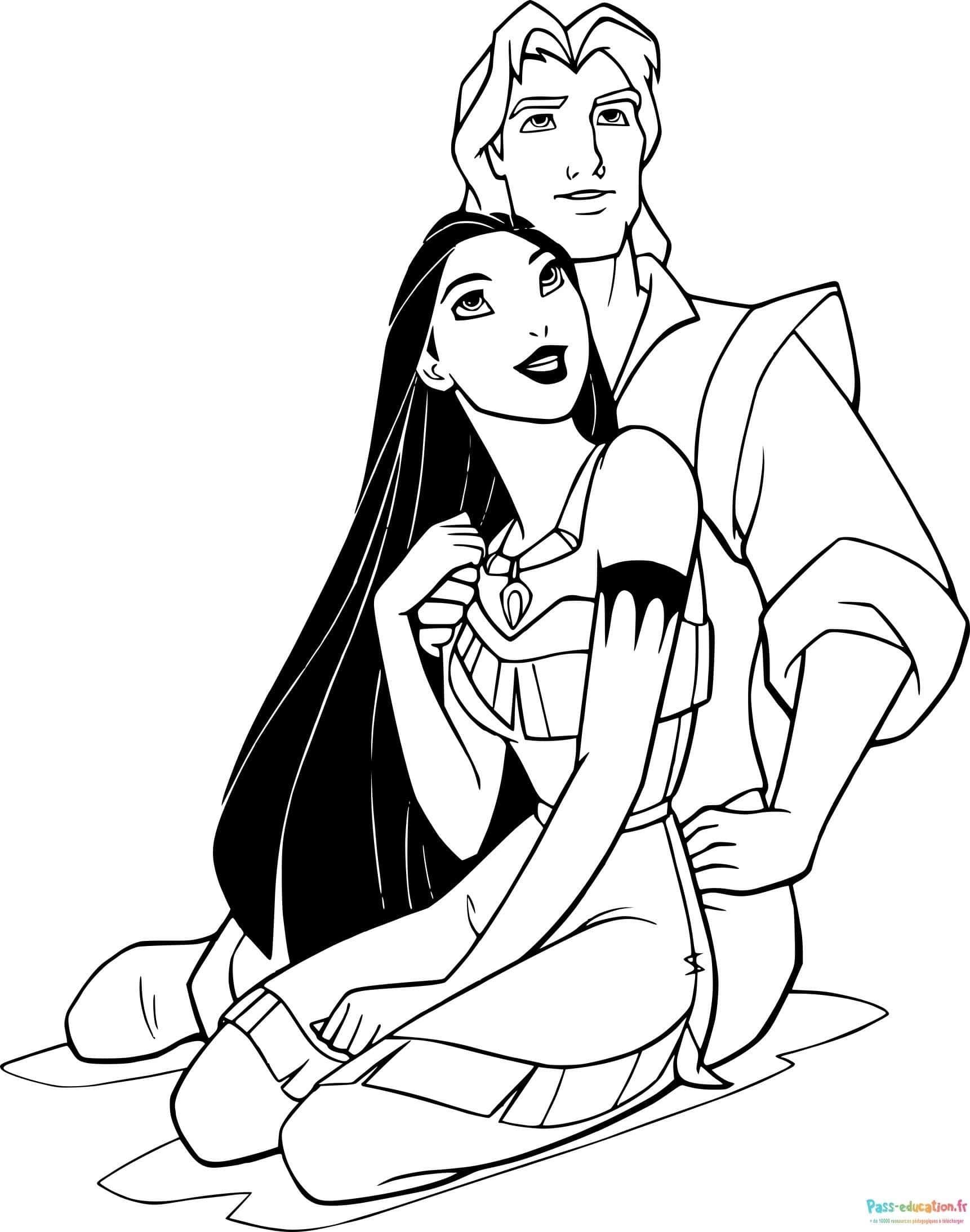 Coloriage Pocahontas et John Smith à imprimer et colorier