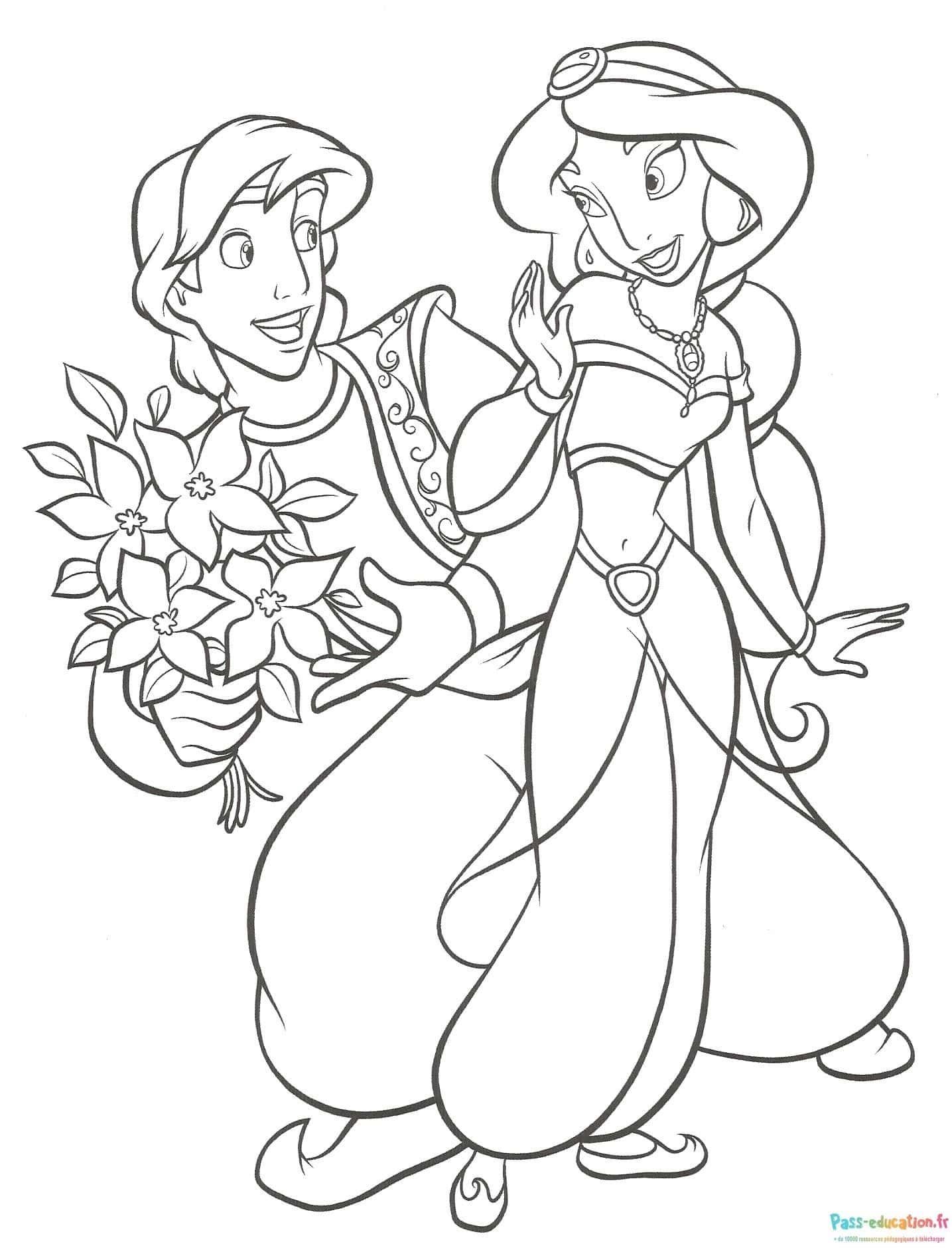 Coloriage Jasmine et Aladdin à imprimer et colorier