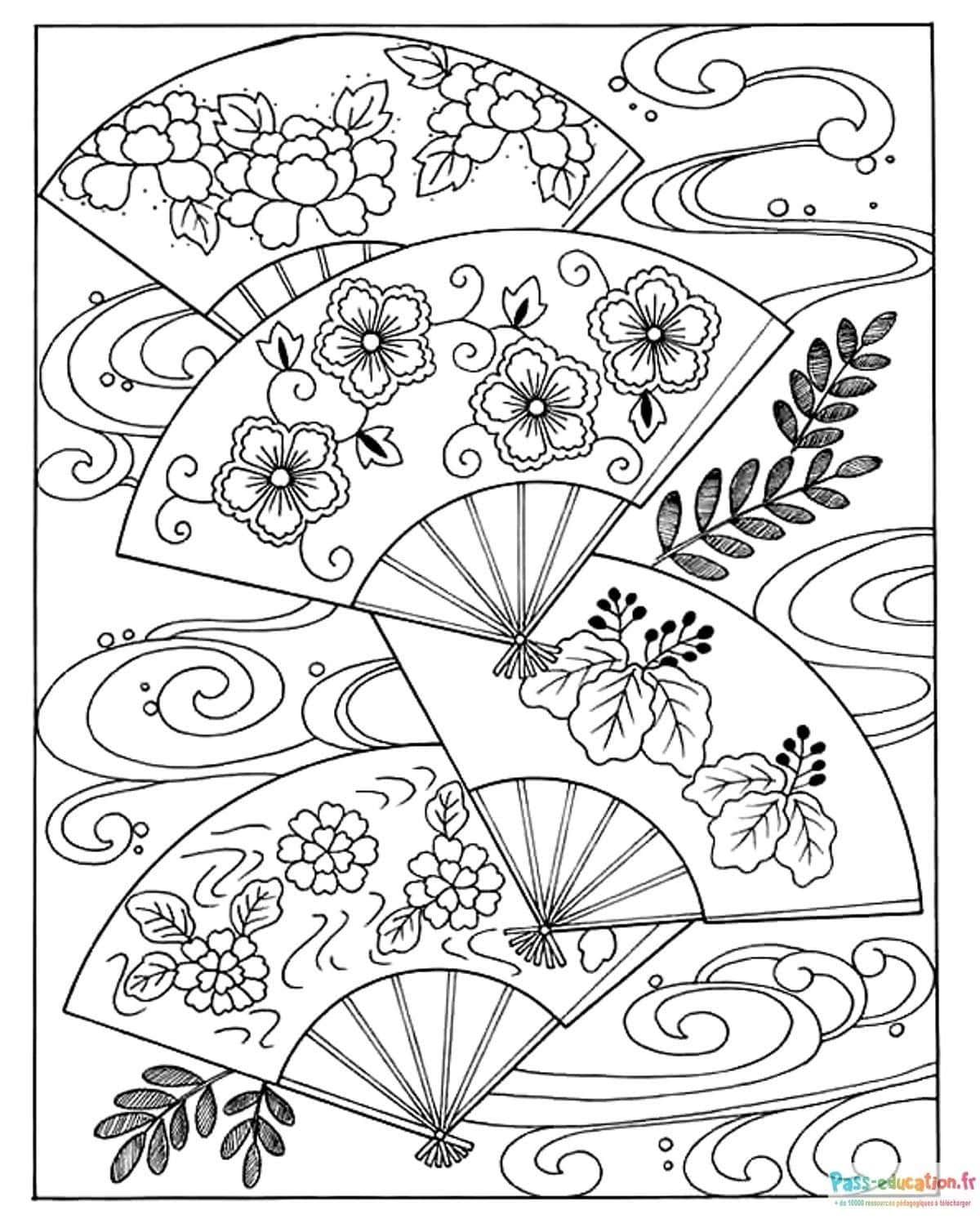 Coloriage Éventails japonais à imprimer et colorier
