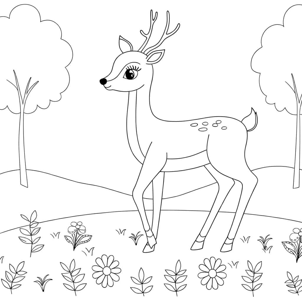 Coloriage Biche en forêt à imprimer et colorier