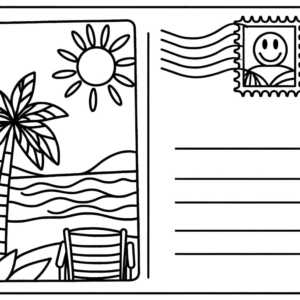 Coloriage Carte postale de plage à imprimer et colorier