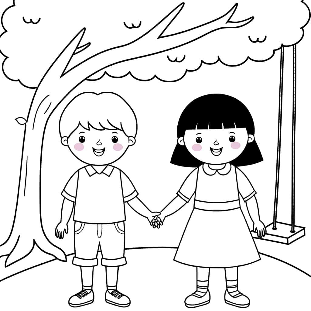 Coloriage Amis dans le parc à imprimer et colorier