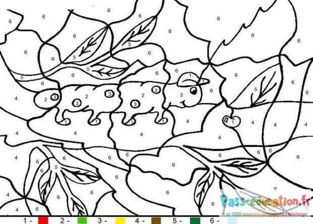 Coloriage Feuille avec numéros à imprimer et colorier