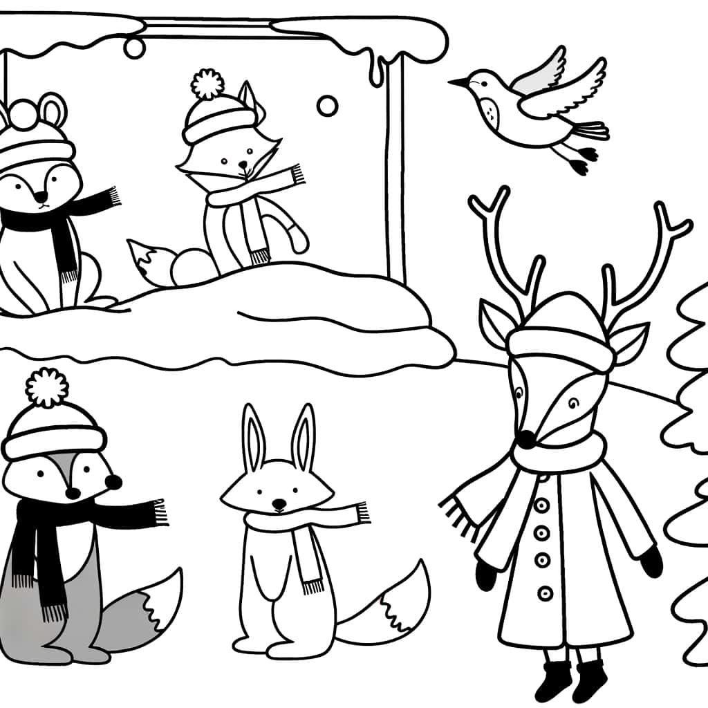 Coloriage Animaux hivernaux à imprimer et colorier