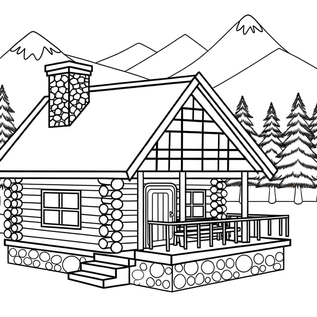 Coloriage Chalet montagnard à imprimer et colorier