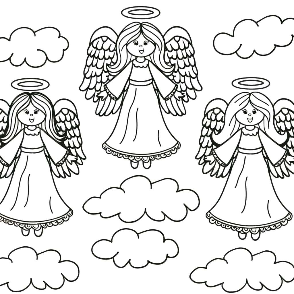 Coloriage Anges dans les nuages à imprimer et colorier
