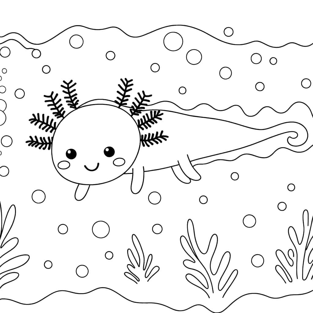 Coloriage Axolotl dans l'eau à imprimer et colorier