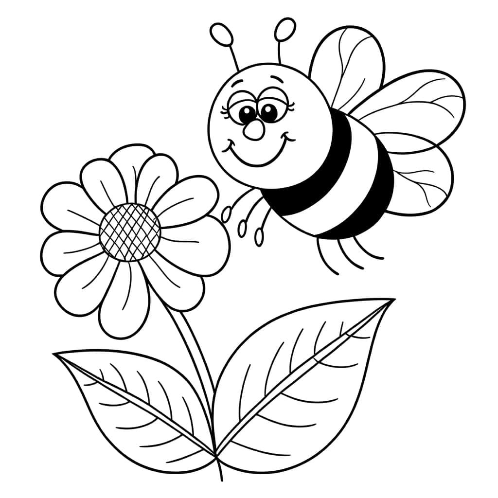Coloriage Abeille et fleur à imprimer et colorier